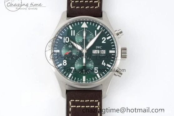 MIROTIME 0312 Bright Pilot Chrono SS AZF 1:1 Best Edition Green Dial on Brown Leather Strap A 7059